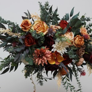 Flower arch  arrangement in rust burgundy orange colors. Arbor flowers. Floral archway. Faux flowers for wedding. 0035