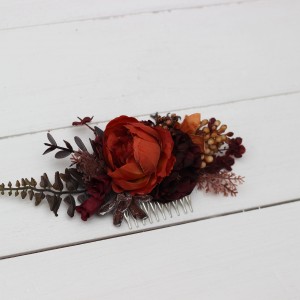 Flower comb in rust burgundy cinnamon color scheme. Wedding accessories for hair. Bridal flower comb. Bridesmaid floral comb. 0022