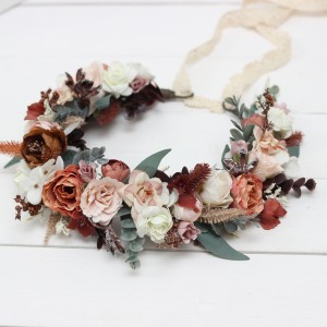 beige terracotta white blush pink flower crown. Hair wreath. Flower girl crown. Wedding flowers. 0027