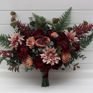 Bouquets in dusty rose burgundy deep green color theme. Bridal bouquet. Faux bouquet. Bridesmaid bouquet. 5293