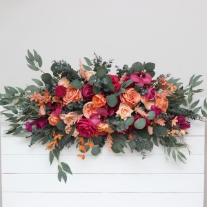  Flower arch arrangement in magenta peach coral colors.  Arbor flowers. Floral archway. Faux flowers for wedding arch. 5295