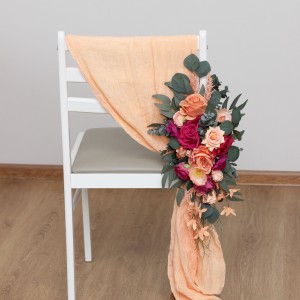 Aisle flowers in magenta peach coral scheme. Chair flowers. Sign flowers. Wedding flowers. Flowers for wedding decor. 5295