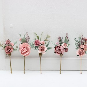  Set of  5 bobby pins in  mauve blush pink color scheme. Hair accessories. Flower accessories for wedding. Gift for bridesmaid. 5298