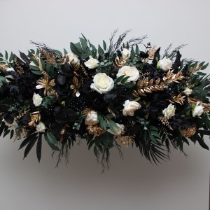 Flower arch arrangement in hunter green ivory black gold colors.  Arbor flowers. Floral archway. Faux flowers for wedding arch. 5300