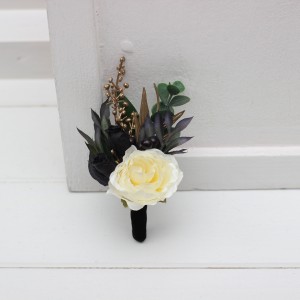 Wedding boutonnieres and wrist corsage  in hunter green ivory black gold color scheme. Flower accessories. 5300