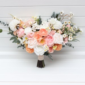 Bouquets in blush pink white peach yellow color theme. Bridal bouquet. Faux bouquet. Bridesmaid bouquet. 5301 Bouquets in blush pink white peach yellow color theme. Bridal bouquet. Faux bouquet. Bridesmaid bouquet. 5301
