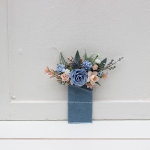 Dusty blue and peach pocket flowers. Pocket boutonniere. Flower accessories. Square flowers. 5302