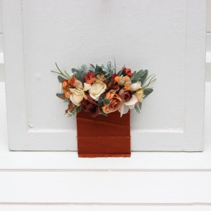 Pocket boutonniere in terracotta ivory orange color scheme. Flower accessories. Pocket flowers. Square flowers. 5312