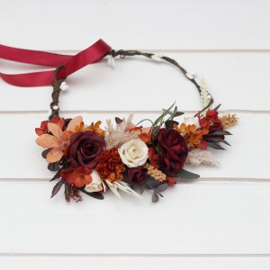Rust burgundy ivory flower crown. Hair wreath. Flower girl crown. Wedding flowers. 5272