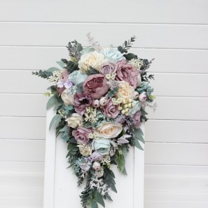 Bouquets in dusty purple pale turquoise cream color theme. Bridal bouquet. Faux bouquet. Bridesmaid bouquet. 5322