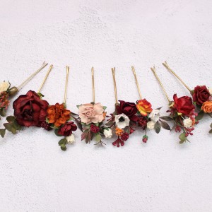  Set of  8 bobby pins in rust burgundy dusty rose ivory color scheme. Hair accessories. Flower accessories for wedding.  0039