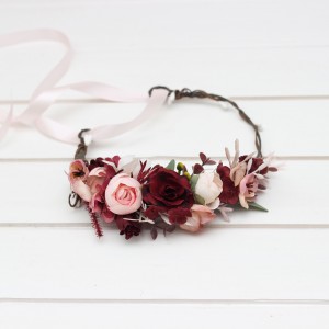Burgundy blush pink dusty rose flower crown. Hair wreath. Flower girl crown. Wedding flowers. 5256