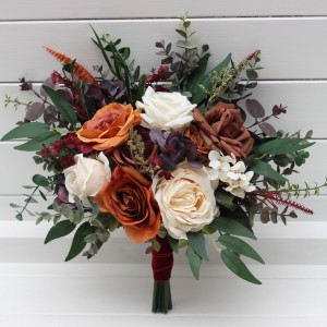 Bridesmaid bouquet .Brown cream purple rust burgundy flowers. Fall wedding bouquet. Wedding bouquet. 5324