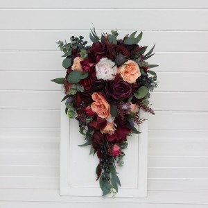 Bouquets in purple peach burgundy magenta color theme. Bridal bouquet. Faux bouquet. Bridesmaid bouquet. 5316