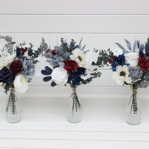Mini bouquets for vases. White burgundy navy blue dusty blue gray flowers for wedding decor. Centerpiece. 5063