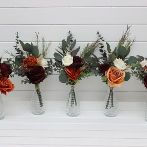 Rust burgundy ivory mini bouquets for vases. Flowers for wedding decor. Centerpiece. 5272