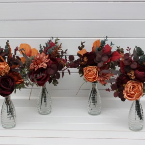 Mini bouquets for vases in burgundy orange rust  brown color scheme. Flowers for wedding decor. Table flowers. Centerpiece. 5330