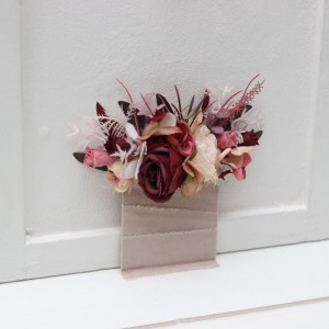 Pocket boutonniere in burgundy dusty rose blush pink color scheme. Flower accessories. Pocket flowers. Square flowers. 5256