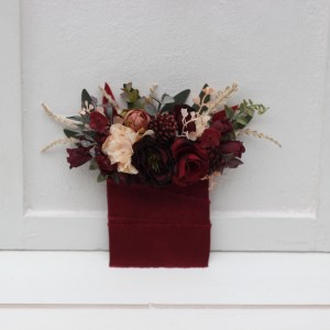 Pocket boutonniere in red burgundy dusty rose peach color scheme. Flower accessories. Pocket flowers. Square flowers. 0501