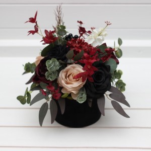 Burgundy black green beige ivory centerpiece. Table decor. Wedding flowers in box. 5279