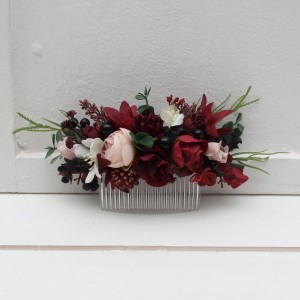 Flower comb in burgundy black green beige ivory  color scheme. Wedding accessories for hair. Bridal flower comb. Bridesmaid floral comb. 5279