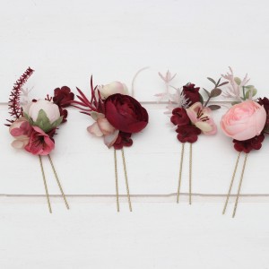  Set of  4 hair pins in  burgundy dusty rose blush pink color scheme. Hair accessories. Flower accessories for wedding.  5256