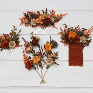  Set of  6 bobby pins in  terracotta rust orange color scheme. Hair accessories. Flower accessories for wedding.  5331