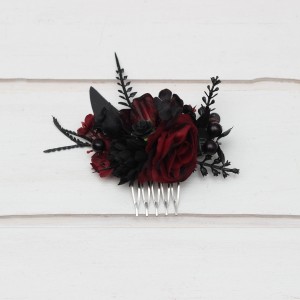 Flower comb in black burgundy color scheme. Wedding accessories for hair. Bridal flower comb. Bridesmaid floral comb. 5325