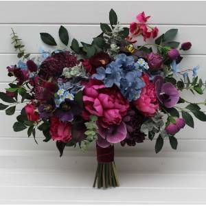 Colorful bouquet in purple magenta dusty blue green colors. Bridal bouquet for jewel tone wedding . Faux flowers. Bridesmaid bouquet. 5431