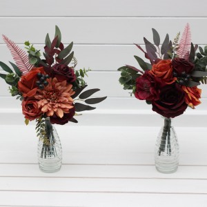 Mini bouquets for vases in red burgundy orange color scheme. Flowers for wedding decor. Table flowers. Centerpiece. 5077