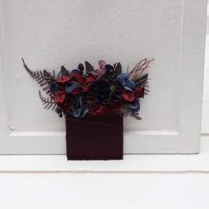 Pocket boutonniere in burgundy purple navy blue color scheme. Flower accessories. Pocket flowers. Square flowers. 5338