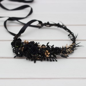 Black gold flower crown. Hair wreath. Flower girl crown. Wedding flowers. 5283