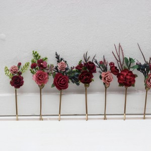  Set of 7 bobby pins in burgundy dusty rose color scheme. Flower hair pins. Hair accessories. Flower accessories for wedding.  Bridesmaid gift.  5341