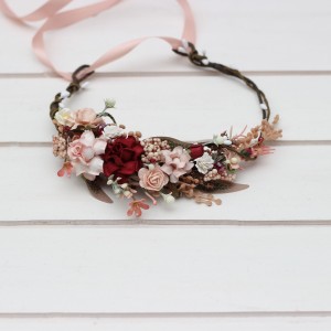 Burgundy blush pink  flower crown. Hair wreath. Flower girl crown. Wedding flowers.5342