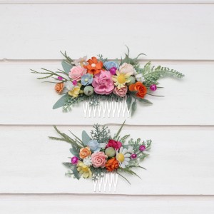Flower comb in colorful color scheme. Wedding accessories for hair. Bridal flower comb. Bridesmaid floral comb. Daisy comb. Wildflofers comb. 5306