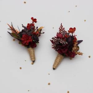  Wedding boutonnieres  in purple rust burgundy colors. Flower accessories. 5434