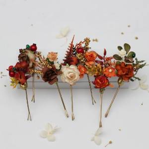  Set of 7 hair pins in rust brown red orange ivory  colors with berries. Bridesmaid gift.  5437