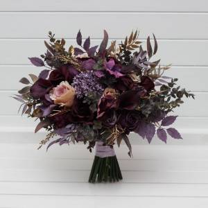 Purple lilac gold beige bridal bouquet. Wedding faux blooms.  5147