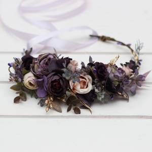 Purple lilac gold beige flower crown. Wedding flowers. 5147