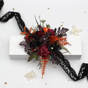 Burgundy rust purple black wrist corsage. Mother bracelet. 5443 Burgundy rust purple black wrist corsage. Mother bracelet. 5443