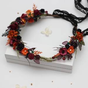Burgundy black purple rust flower crown. Wedding flowers. 5443 Burgundy black purple rust flower crown. Wedding flowers. 5443