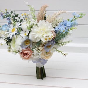 Bouquet in blue white beige color theme. Bridal bouquet. Faux bouquet. Bridesmaid bouquet. Wildflowers bouquet. 5345 Bouquet in blue white beige color theme. Bridal bouquet. Faux bouquet. Bridesmaid bouquet. Wildflowers bouquet. 5345