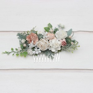 Flower comb in white blush pink color scheme. Wedding accessories for hair. Bridal flower comb. Bridesmaid floral comb. 5347