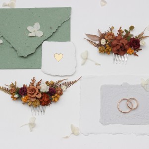 Flower comb in terracotta mustard burgundy ivory color scheme. Wedding accessories for hair. Bridal flower comb. Bridesmaid floral comb. 5350 Flower comb in terracotta mustard burgundy ivory color scheme. Wedding accessories for hair. Bridal flower comb. Bridesmaid floral comb. 5350