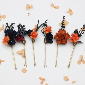  Set of 6 hair pins in black rust navy blue and burgundy color scheme. Flower hair pins. Hair accessories. Flower accessories for wedding.  Bridesmaid gift.  5351