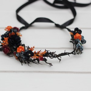 Black rust navy blue and burgundy flower crown. Hair wreath. Flower girl crown. Wedding flowers. 5351