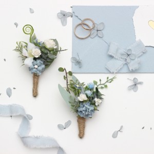  Wedding boutonnieres  in dusty blue and white color scheme. Flower accessories. 5352