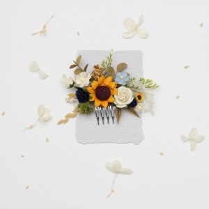 Flower comb with sunflowers in navy blue, cream, dusty blue color scheme. Wedding accessories for hair. Bridal flower comb. Bridesmaid floral comb. 5353 Flower comb with sunflowers in navy blue, cream, dusty blue color scheme. Wedding accessories for hair. Bridal flower comb. Bridesmaid floral comb. 5353
