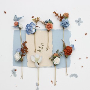  Set of 8  hair pins in terracotta, dusty blue and white color scheme. Flower hair pins. Hair accessories. Flower accessories for wedding.  Bridesmaid gift.  5355