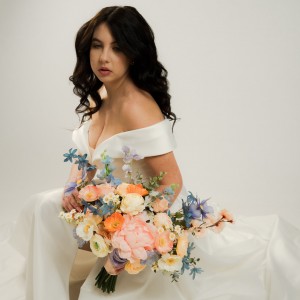 Colorful bridal bouquet. Faux bouquet. Bridesmaid flowers. Peach dusty blue ivory orange bouquet. Wedding arrangement. Wildflowers. 5364 Colorful bridal bouquet. Faux bouquet. Bridesmaid flowers. Peach dusty blue ivory orange bouquet. Wedding arrangement. Wildflowers. 5364